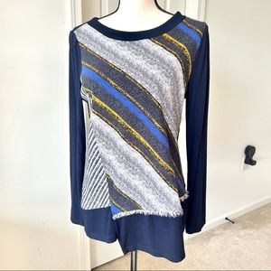 PICADILLY Canada Asymmetrical Striped Jersey Knit Blouse—SZ. Small